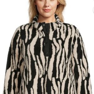Zebra Print Women's Quarter Snap Faux Sherpa Pullowver